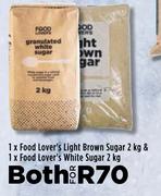 1 x Food Lover's Light Brown Sugar 2Kg & 1 x Food Lover's White Sugar 2Kg-Both For