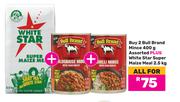 2 x Bull Brand Mince 400g Plus White Star Super Maize Meal 2.5Kg-All For