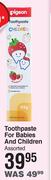 Pigeon Toothpaste For Babies And Children Assorted