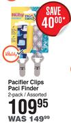 Nuby Pacifier Clips Paci Finder 2 Pack Assorted