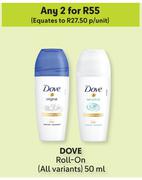Dove Roll On (All Variants)-For 2 x 50ml