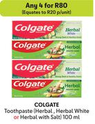 Colgate Toothpaste (Herbal, Herbal White Or Herbal With Salt)-For Any 4 x 100ml