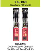 Colgate Double Action Charcoal Toothbrush Twin Pack-For 2 x 2's