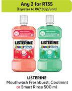 Listerine Mouthwash Fresh Burst, Coolmint Or Smart Rinse-For 2 x 500ml