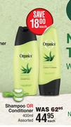 Organics Shampoo Or Conditioner Assorted-400ml Each