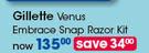 Gillette Venus Embrace Snap Razor Kit-Per Kit