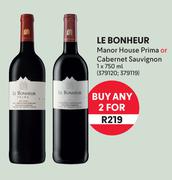 Le Bonheur Manor House Prima Or Cabernet Sauvignon-For 2 x 750ml