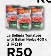La Belinda Tomatoes With Italian Herbs-For 3 x 400g