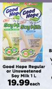 Good Hope Regular Or Unsweetened Soy Milk-1L Each