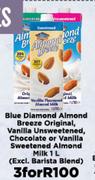 Blue Diamond Almond Breeze Original,Vanilla Unsweetened Chocolate/Vanilla Sweetened Almond Milk-3x1L