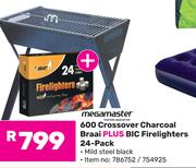 Megamaster 600 Crossover Charcoal Braai Plus Bic Firelighters 24 Pack