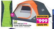 Campmaster Dome 320 Tent Plus Voyager 200E Sleeping Bag-Both For