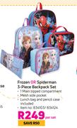 Frozen Or Spiderman 3 Piece Backpack Set-Per Set