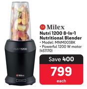 Milex Nutri 1200 8 In 1 Nutritional Blender MNM003BK