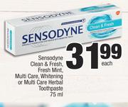 Sensodyne Clean & Fresh, Fresh Mint, Multi Care, Whitening Or Multi Care Herbal Toothpaste-75ml Each