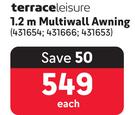 Terrace Leisure 1.2m Multiwall Awning-Each