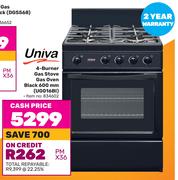 Univa 4 Burner Gas Stove Gas Oven Black 600mm UG016BI