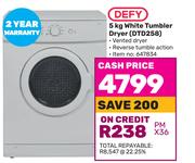 Defy White Tumbler Dryer DTD258