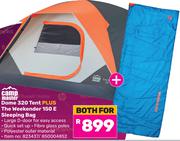 Campmaster Dome 320 Tent Plus The Weekender 150E Sleeping Bag-Both For