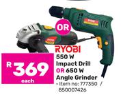 Ryobi 550W Impact Drill Or 650W Angle Grinder-Each