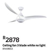 Ceiling Fan 3 Blade White No Light 81449653