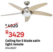 Ceiling Fan 5 Blade Satin Light Remote 81449567