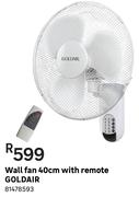 Goldair Wall Fan 40cm With Remote 81478593