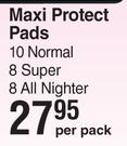 Kotex Maxi Protect Pads 10 Normal, 8 Super, 8 All Nighter-Per Pack