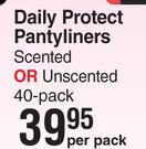Kotex Daily Protect Pantyliners Scented Or Unscented 40 Pack-Per Pack