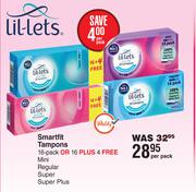 Lil-Lets Smartfit Tampons 16 Pack Or 16 Plus 4 Free Mini, Regular, Super, Super Plus-Per Pack