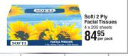 Softi 2 Ply Facial Tissues 4 x 200 Sheets-Per Pack
