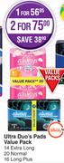 Always Ultra Duo's Pads Value Pack 14 Extra Long, 20 Normal, 16 Long Plus-For 2