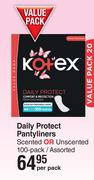 Kotex Daily Protect Pnatyliners Scented Or Unscented 100 Pack Assorted-Per Pack