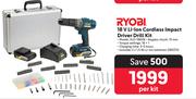 Ryobi 18V Li-Ion Cordless Impact Driver Drill Kit XLD-1860K-Per Kit