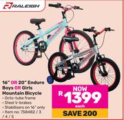 Raleigh 16" or 20" Enduro Boys Or Girls Mountain Bicycle-Each