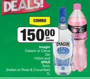 Imagin Classic Or Citrus Gin 750ml & Spar Tonic (Indian Or Rose & Cucumber) 1L-Per Combo