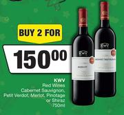 KWV Red Wines Cabernet Sauvignon,Petit Verdot,Merlot,Pinotage Or Shiraz-For 2 x 750ml