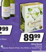 Olive Brook Carnival Natural Sweet White, Dry White Or Sweet Rose-3L Each