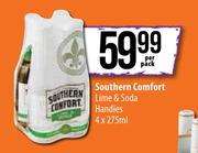 Southern Comfort Lime & Soda Handies-4 x 275ml Per Pack