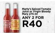 Marty's Spiced Toamto Juice Or Virgin Bloody Mary-For Any 2 x 275ml