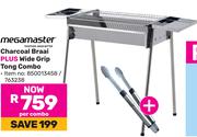 Megamaster Charcoal Braai Plus Wide Grip Tong Combo-Per Combo