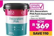 Simple Choice 20L Decorators PVA Paint Assorted