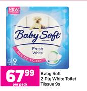 Baby Soft 2 Ply White Toilet Tissue-9s Per Pack