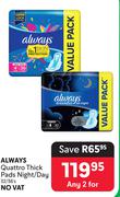 Always Quattro Thick Pads Night/Day-For 2 x 32/36's 