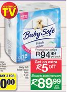 Baby Soft Toilet Tissue Rolls 2 Ply-18's Per Pack