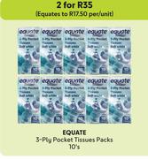 Equate 3-Ply Pocket Tissues Packs-For 2 x 10's Pack