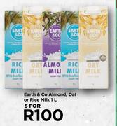 Earth & Co Almond, Oat Or Rice Milk-For 5 x 1L