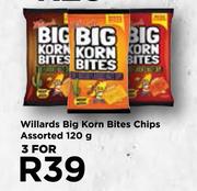 Willards Big Korn Bites Chips Assorted-For 3 x 120g