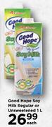 Good Hope Soy Milk Regular Or Unsweetened-1L Each