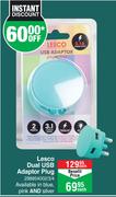 Lesco Dual USB Adaptor Plug-Each